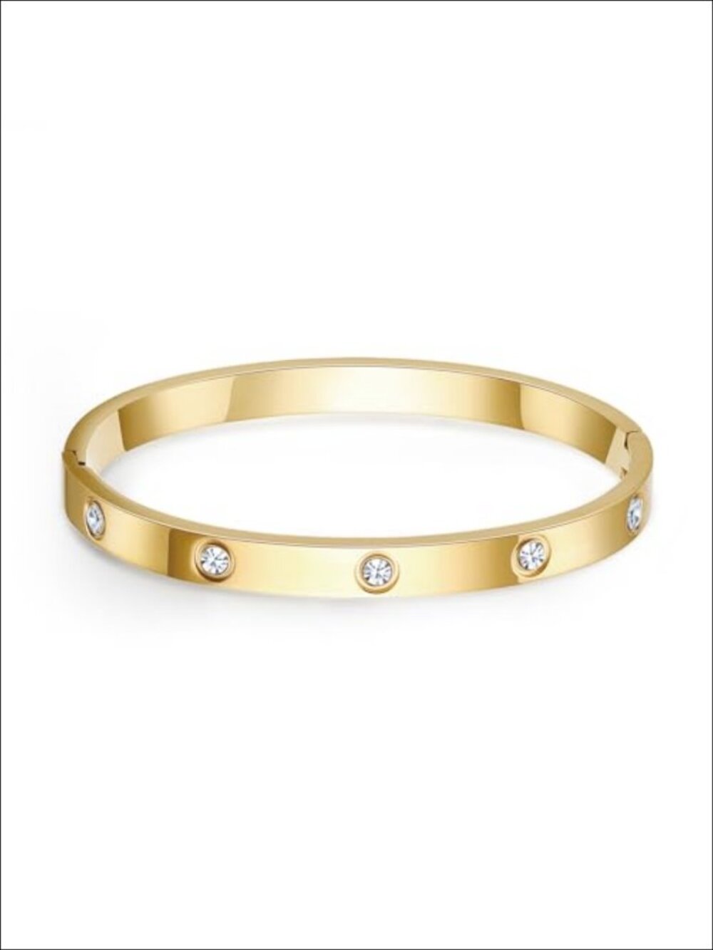 18k Gold Plated Cubic Zirconia Love Bangle Bracelet Stainless Steel Hinged